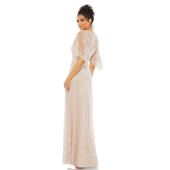 V neck flutter sleeve embellished mesh gown - Picture 2 of 3